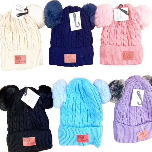 24 Pieces Winter Hat For Kids Toddler Children, Girls Beanie With Double Pom Pom - Junior / Kids Winter Hats