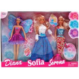12 Wholesale 3pc 11.5" Diana | Sofia | Serena Dolls In Window Box