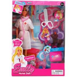 12 Wholesale 11.5" Nurse Emily Doll W/ Pet & Accessories In Window Box