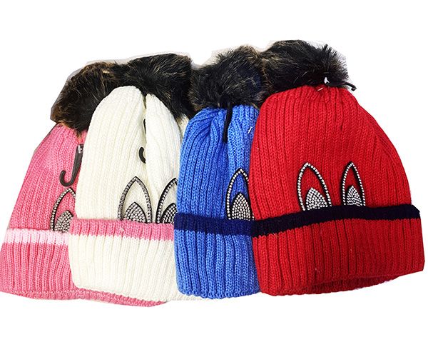 24 Pieces Pom Pom Beanie Hats Soft Thermal Knit Winter Cap - Junior / Kids Winter Hats
