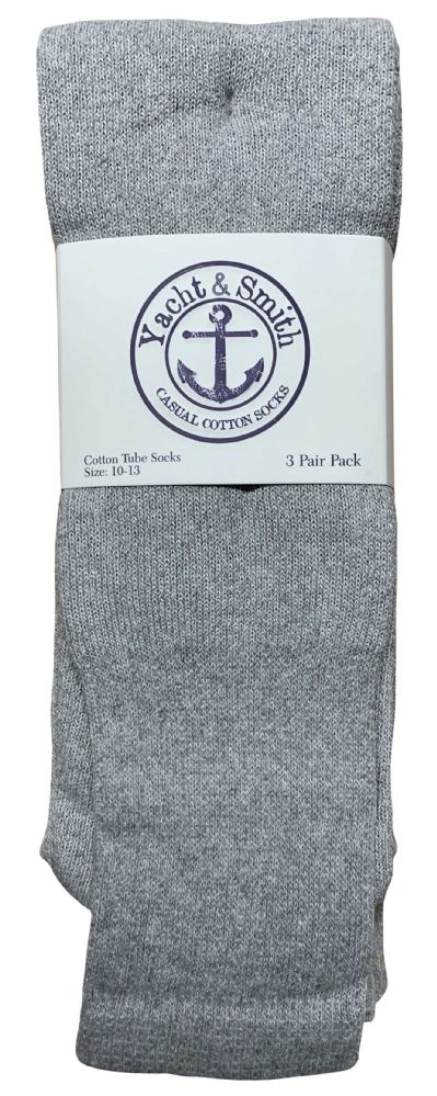 24 Wholesale Yacht & Smith Men's Cotton 28 Inch Terry Cushioned Athletic Gray Tube Socks Size 10-13
