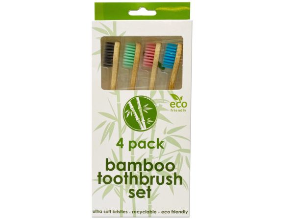 36 Wholesale 4 Pack Bamboo Toothbrush Set