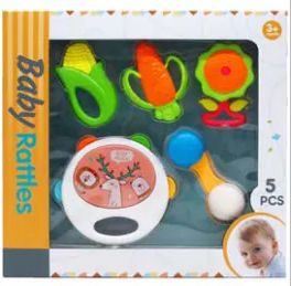12 Pieces 5pc Baby Rattle Play Set In Window Box, 2 Assorted Colors - Baby Toys