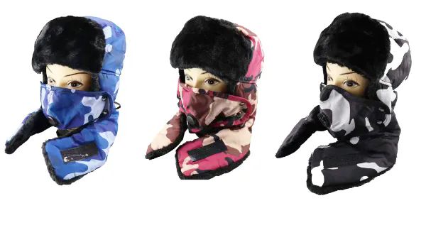 12 Pieces Winter Thermal Hat With Neck And Face Cover Assorted - Trapper Hats