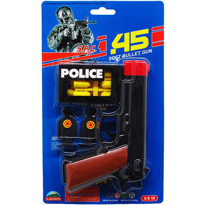 72 Sets of 6.5" 45mm Toy Gun W/ Soft Bullet & Accss On Blister Card