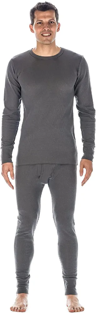 12 Wholesale Yacht & Smith Mens Cotton Heavy Weight Waffle Texture Thermal Underwear Set Gray Size L