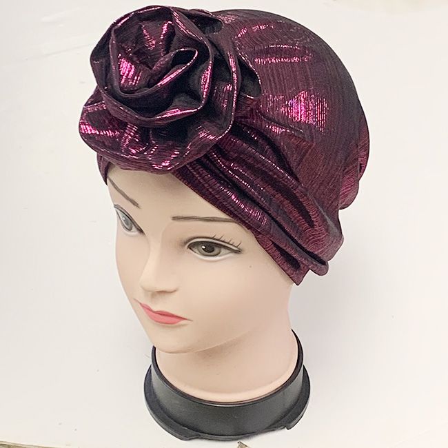 African Print Big Flower Turban Hat - Women's Stretch Bonnet Scarf, One Size
