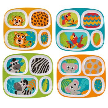 48 pieces of Dinnerware Kids 4section Jungle Animal Plate 4ast 48pc Pdq Elephant/zebra/parrot/leopard