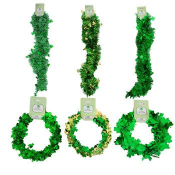 48 pieces Tinsel Garland St Patrick 6ast 9ft & 25ft Wire Barbel Hdr - Hanging Decorations & Cut Out