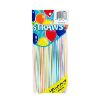 36 pieces of Straws 100ct Striped 5mm Dia Flexible 4clrs/prtd Pb Blue/green/red/yellow Bpafree