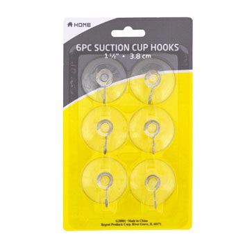 36 pieces of Suction Cup Hooks 6pc 1.5in Dia