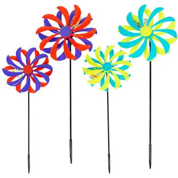 24 Pieces of Pinwheel Flower 4ast Plastic Double Layer 8x19.5in/hangtag