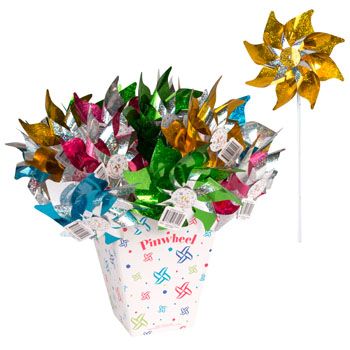 36 pieces of Pinwheel Plastic 16.75in 4ast Holographic Colors Ht/kd Display Yellow/pink/green/turqoiuse