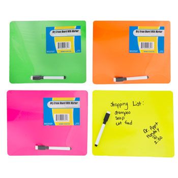 24 pieces of Dry Erase Board 4 Neon Colors 8x10 Mdf Magnetic W/marker Shrink/label/mdf Comply