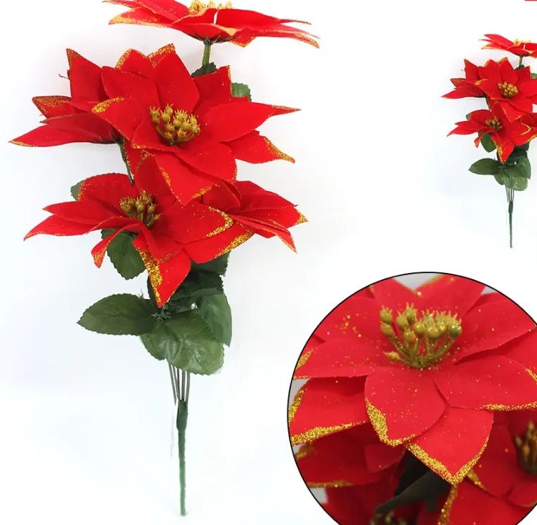 48 Pieces 5 Piece Poinsettia Christmas Flower - Artificial Flowers - at 