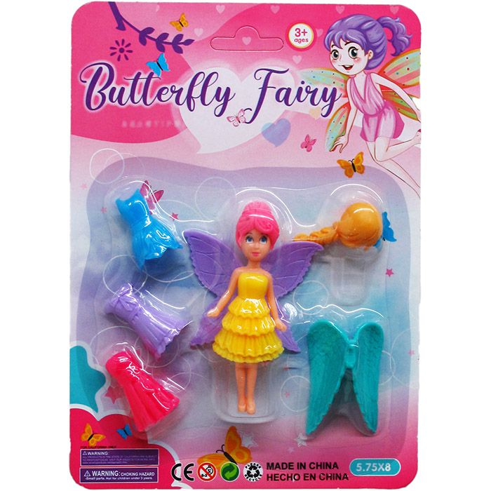 96 Pieces 3.5" Butterfly Fairy Doll On Blister Card, 4 Assorted Styles - Dolls