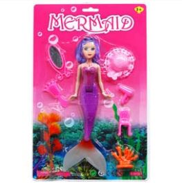 12 Pieces 9.75" Mermaid Doll W/ Accessories On Blister Card, 2 Assorted Colors - Dolls