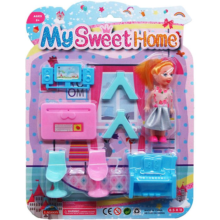 48 Pieces 7pc Home Play Set W/ 4" Doll On Blister Card - Toy Sets