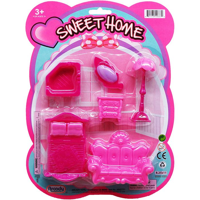 48 Pieces 6pc Sweet Home Furniture Set On Blister Card - Girls Toys