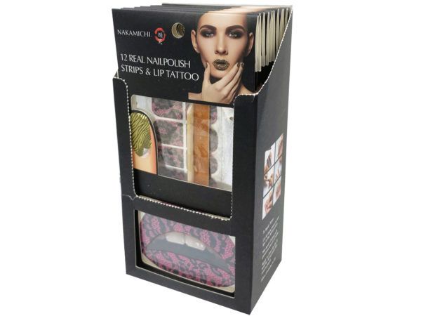 96 pieces Nakamachi 12 Pack Nail Polish Strips Plus Printed Lip Tattoo - Manicure and Pedicure Items