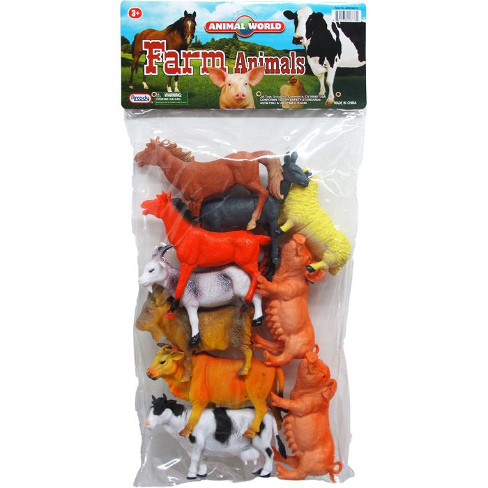 12 Pieces 10pc 6" Plastic Farm Animals In Pvc Bag W/header Animals & Reptiles at