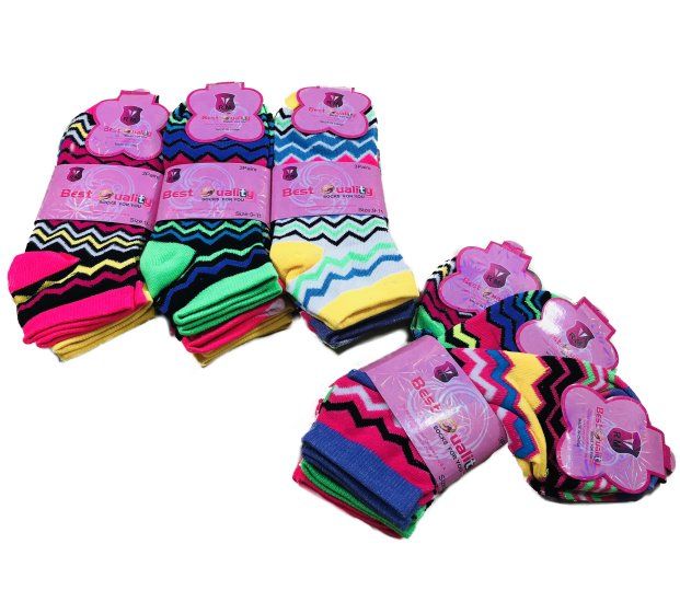24 Pairs 3pr Ladies/teen Anklets 9-11 [colorful Chevron] Womens