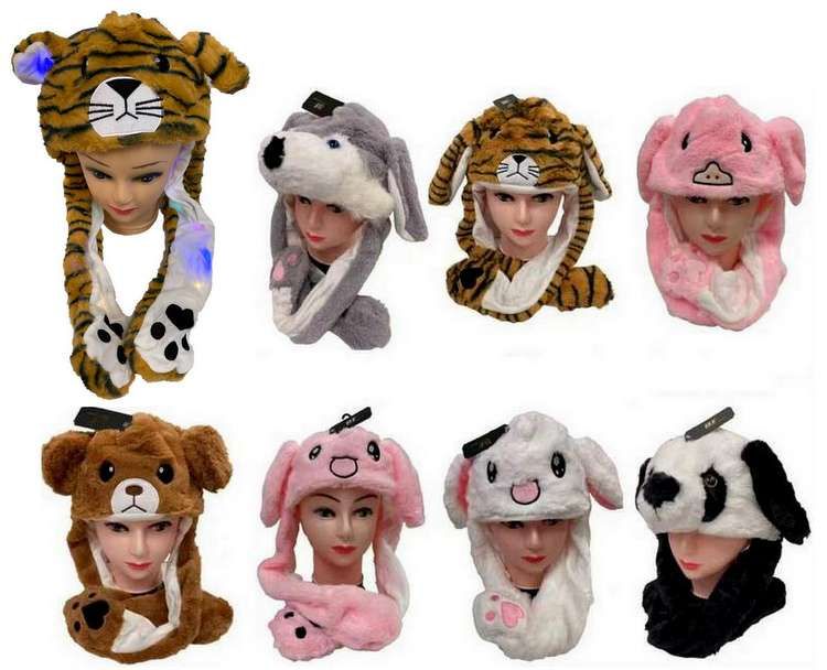 24 Pieces of Long Plush Animal Hats With Flapping Ears Light up
