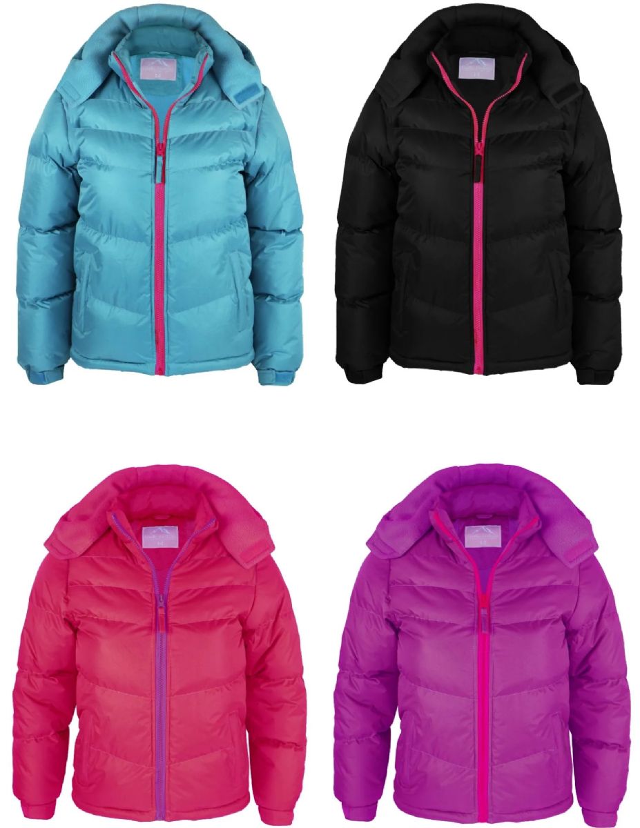 48 Pieces of Toddler Girl's Puff Synthetic Insulated Fleece Lined Jacket With Detachable Hood