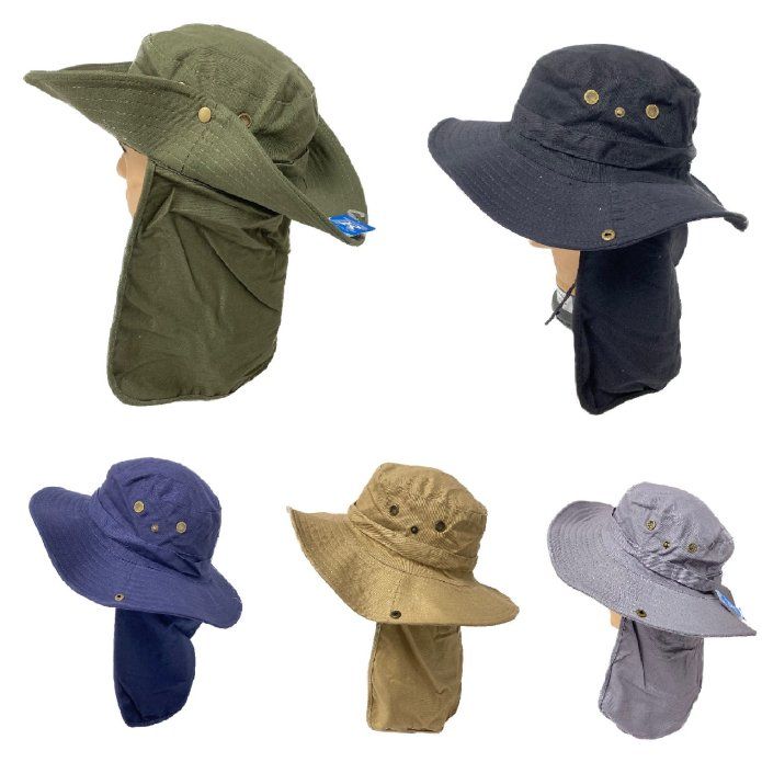24 Pieces Cotton Soft Boonie Hat With Neck Flap [solid Color