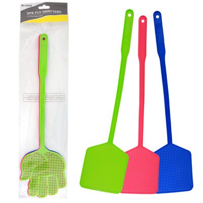 48 pieces of Fly Swatter 3pk 2ast Shapes 3-Color Pack/printed Opp Bag