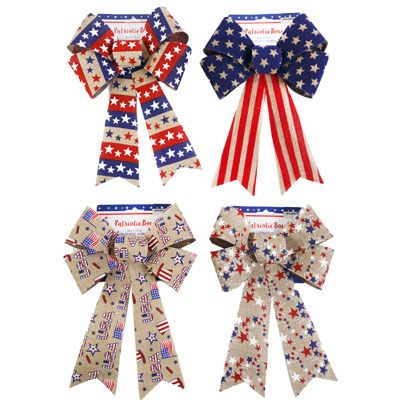 24 pieces of Bow Patriotic 8x12in 4ast Fabric Covered Pvc
