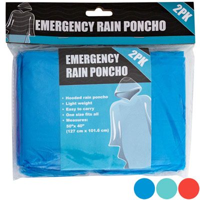 36 pieces of Rain Poncho Emergency 2pk 3astcolors 50x40in Bonus Mdsg Stripsincluded/pbh