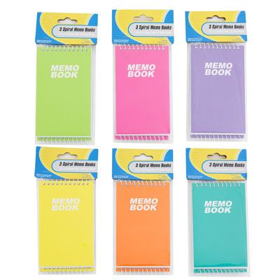 48 pieces Memo Book 3pk 60 Sht 6ast Color Stop Spiral Bound Stat Pbh - Note Books & Writing Pads