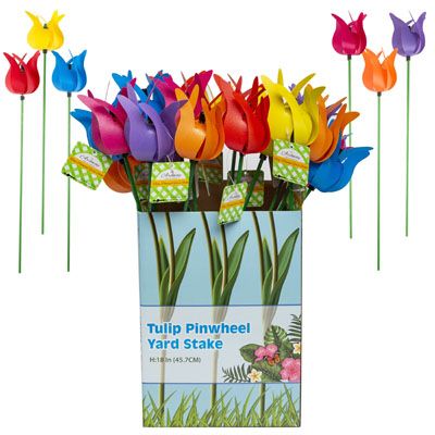 54 pieces of Pinwheel Tulip Yard Stake 18in 6asst Color W-K/d Display Box Ea/garden ht