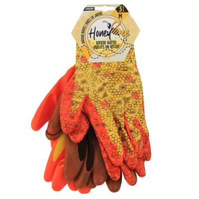 12 pieces of Gloves 3pk Honey Bee Nitrile Coated Medium