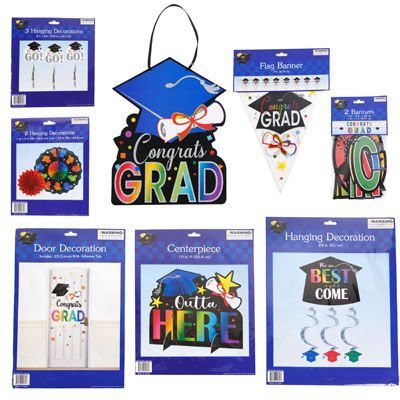 48 pieces of Graduation Party Decorations 8ast Multicolor Hanging/table/banner/door Cutouts