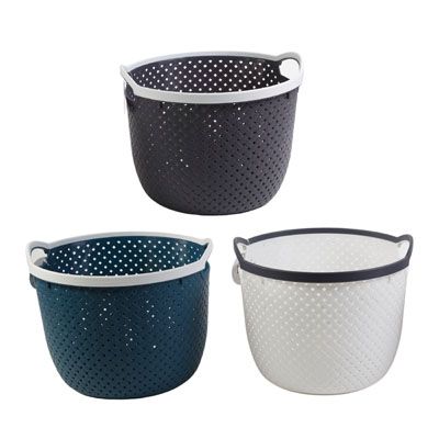 12 pieces of Storage Basket Round W/handle 10 X 7.6 X 8.2in 3ast Colors
