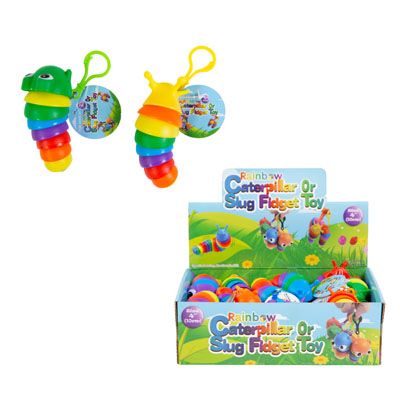 48 pieces of Fidget Caterpillar/slug Wiggly Rainbow W/keycahin 24pc Pdq Assorted Colors 4in/ht