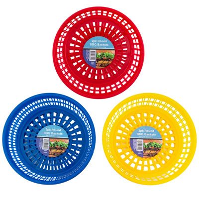 48 pieces of Bbq Basket Round 2pk 9.45in20 Red/16 Blue/12 Yellowbbq/sticker Label