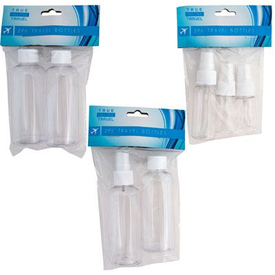36 pieces of Travel Bottle Kit 2/3pks Clear Plastic W/various Dispensr Caps Hba/travel Inline Pbh
