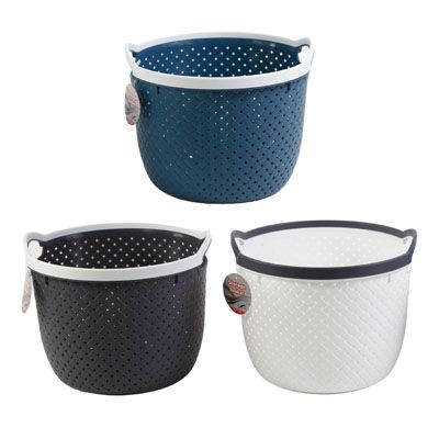 24 pieces of Storage Basket Round W/handle 8.75 X 6.6 X 7.1 In 3ast Colors