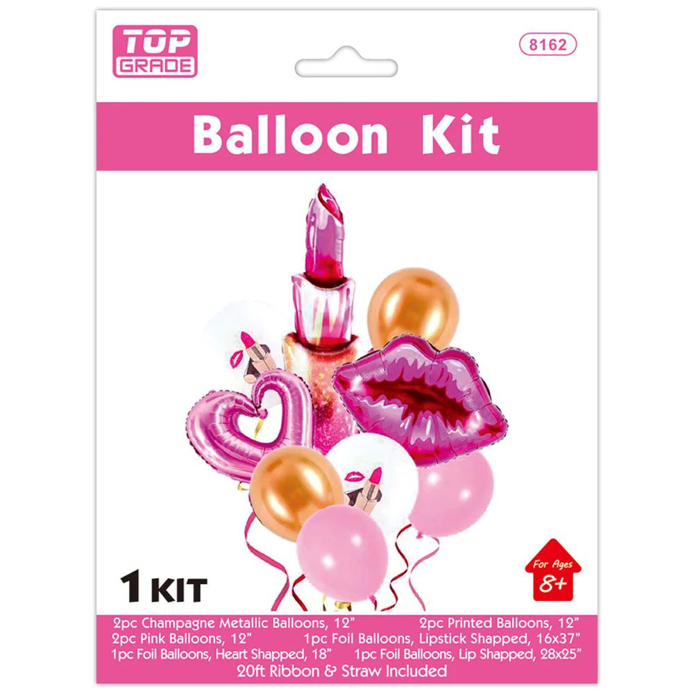 24 Pieces of 9pc V-Day Balloon Set 12/144s 37x16"/1pc Lip Stick Pink 28x2