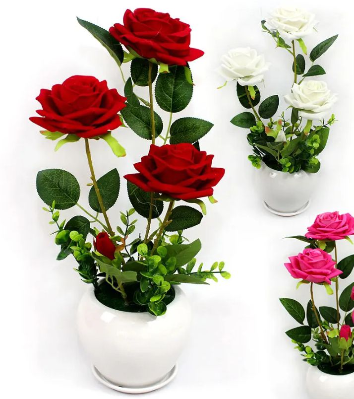 12 Pieces of 15 Inch Simulation Rose Potted Plants