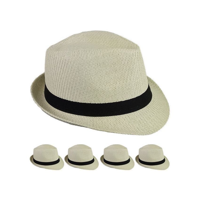 24 Pieces Classic Toyo Straw Adult Trilby Light Tan Fedora Hat ...