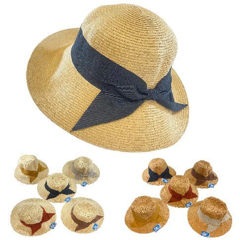 24 Pieces Ladies Woven Summer Hat [short Brim/wide Bow] - Sun Hats - at 