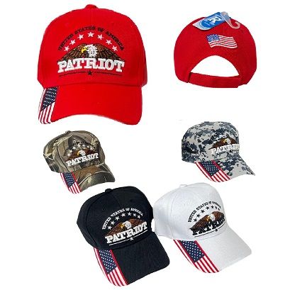 24 Wholesale United States Of America Patriot Hat With Eagle [flag Bill]