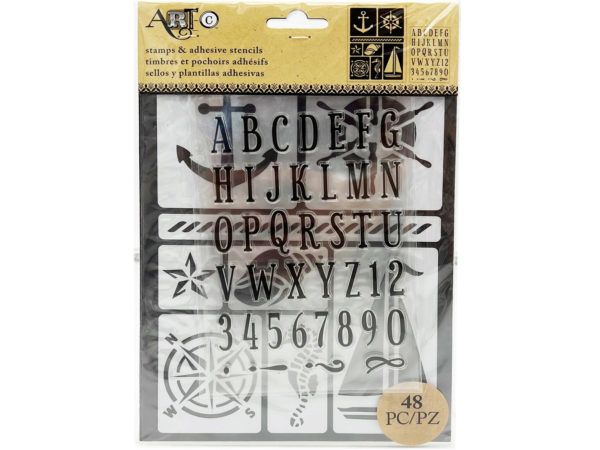 78 pieces ArT-C 48 Piece Nautical Stamps And Adhesive Alphabet Stencil - Office Accessories