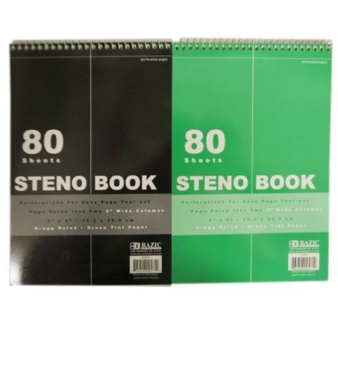 48 Pieces Bazic 80 Ct 6x9 Green Tint Steno Book - Office Accessories