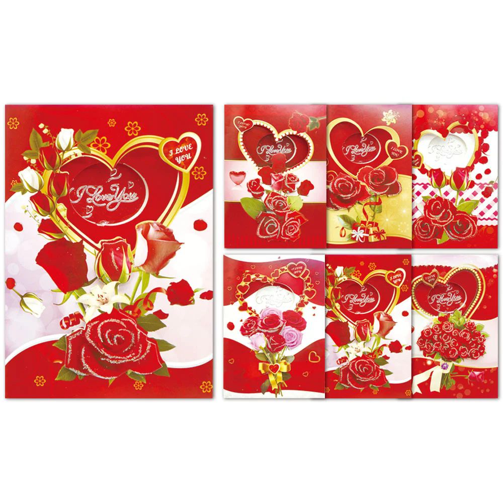 48 Pieces of Valentines Gift Mini Card 8 Pack 3D+GLT 3.7x2.6"
