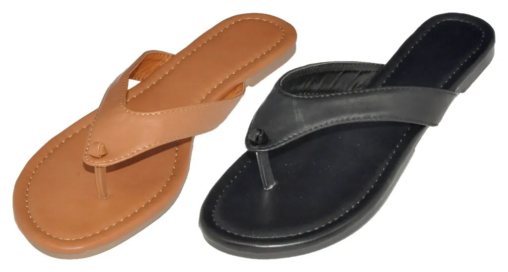 36 Pieces of Women's Leather-Like Flip Flops